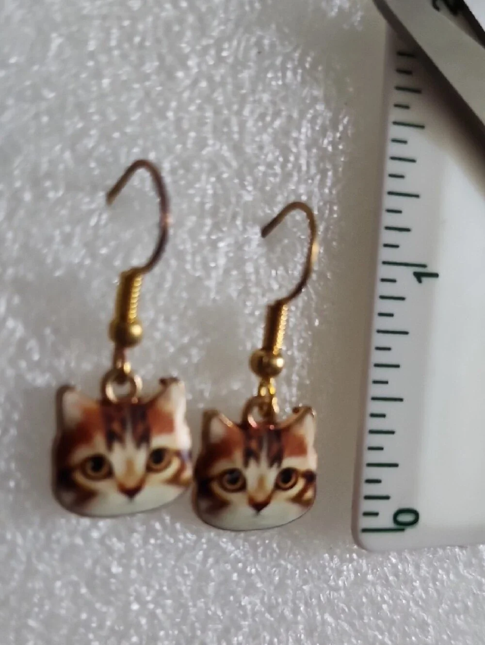 Hand Crafted Brown and Gold Cat Face Drop Earrings